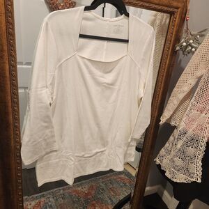 Lane Bryant Top  14/16 White 3/4 Sleeve Blouse Square Neck
